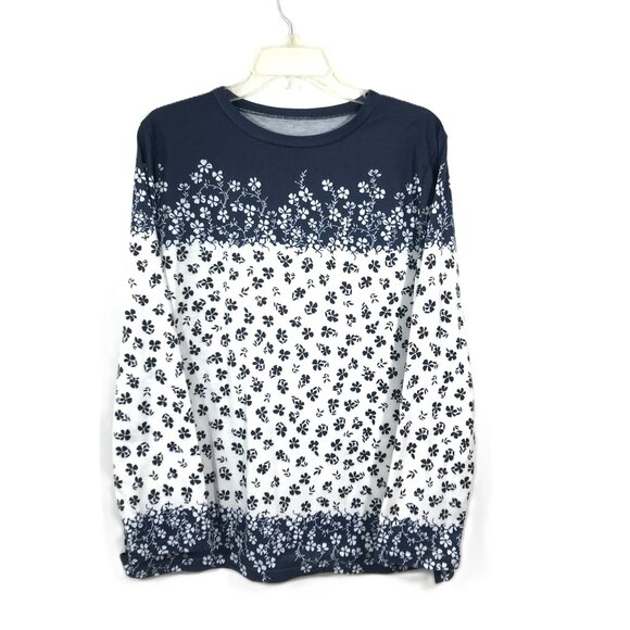 Boutique Tops - Lightweight Floral Top Navy Blue White Black XL